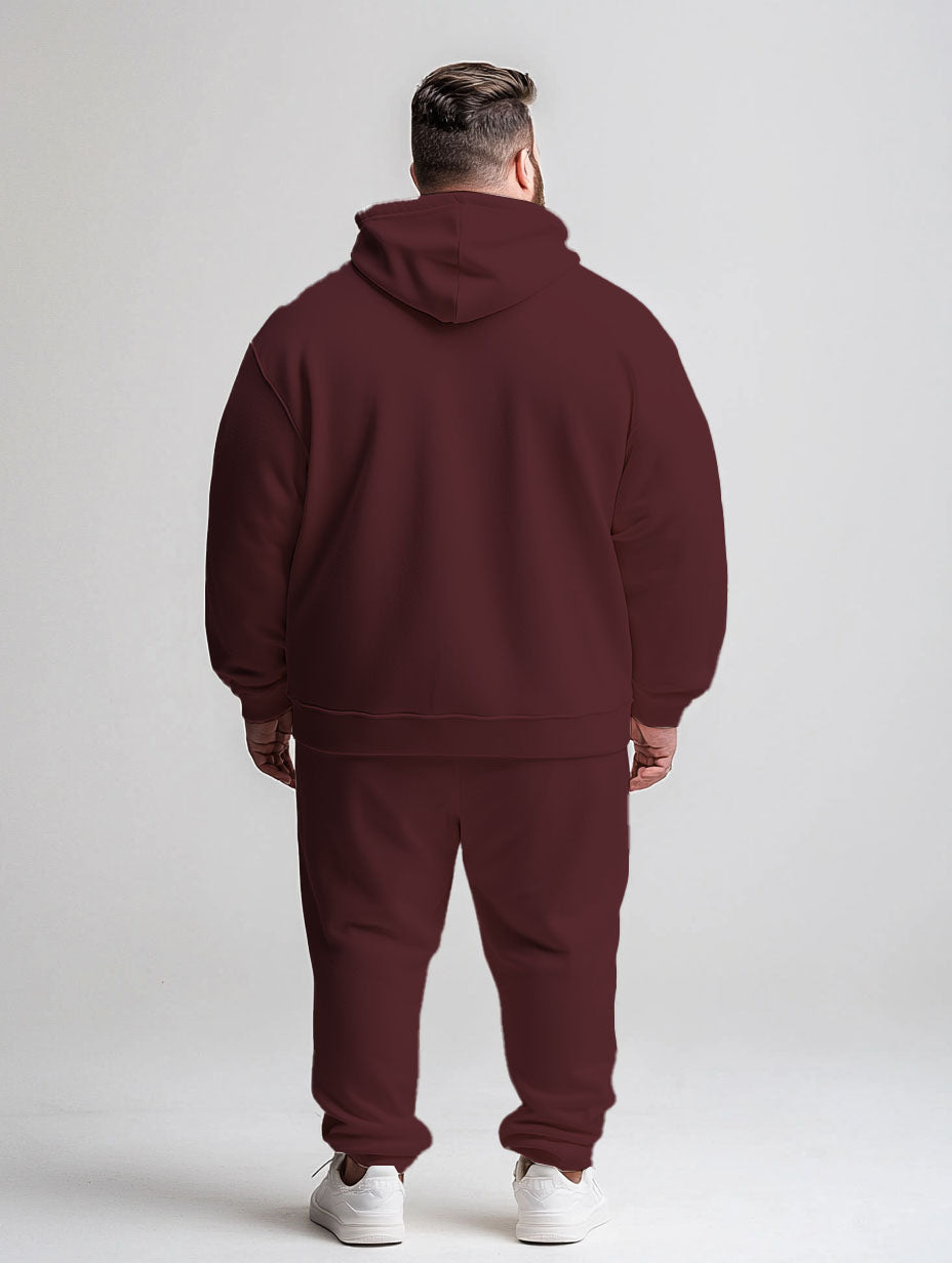 Big & Tall Red Gray Plaid Hoodie Sweatpants Set for big men view 4