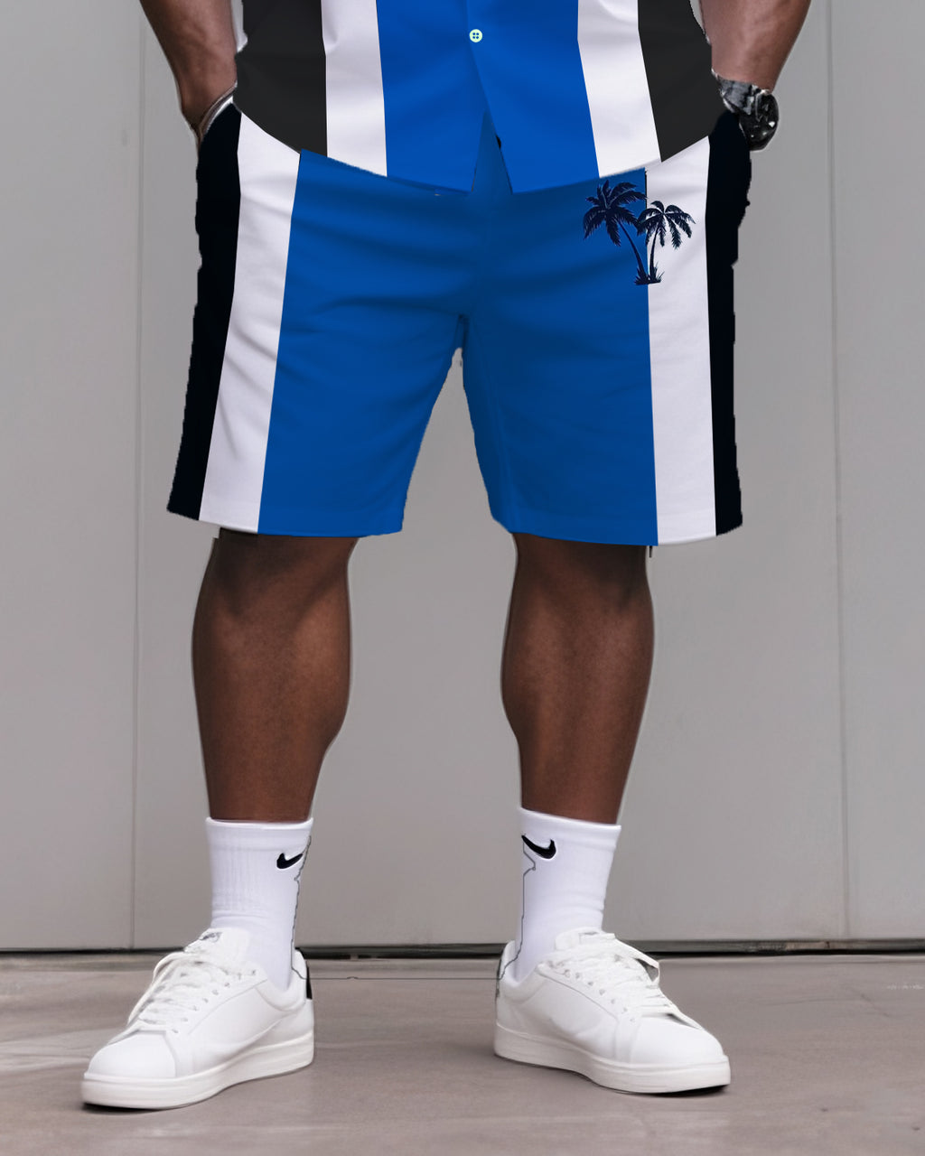 Big & Tall Striped Graphic T-Shirt Shorts Set for big men view 3