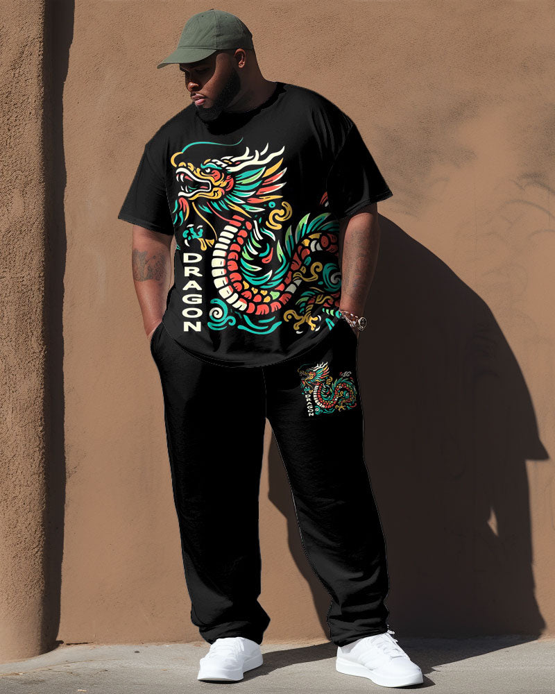 Big & Tall Black Graphic Vintage T-Shirt Pants Set for big men view 1