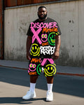 Big & Tall Graphic Graffiti Smiley T-Shirt Shorts Set for big men view 1