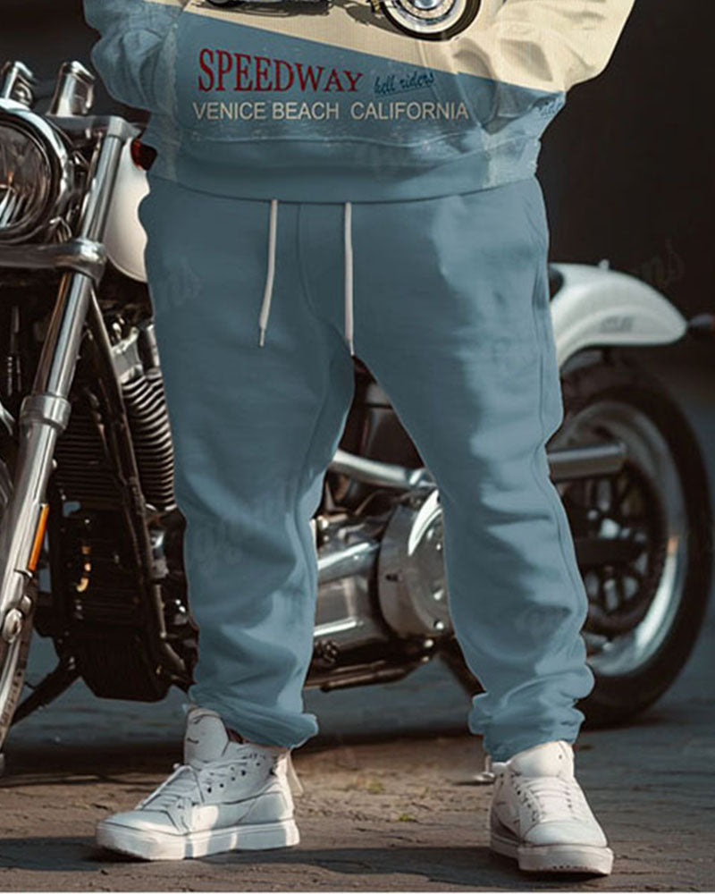 Big & Tall Blue Streetwear Hoodie Sweatpants Set for big men view 3