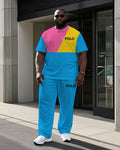 Big & Tall Colorblock Graphic T-Shirt Pants Set for big men view 1