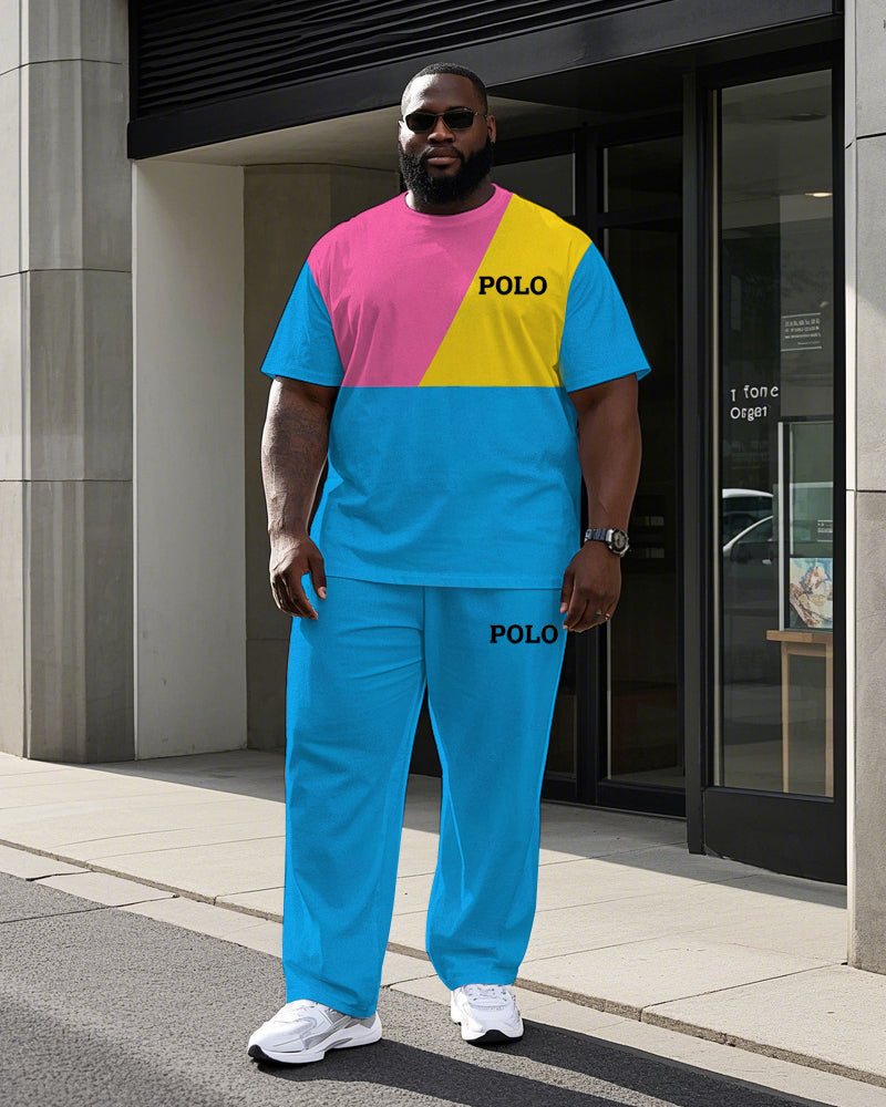 Big & Tall Colorblock Graphic T-Shirt Pants Set for big men view 1
