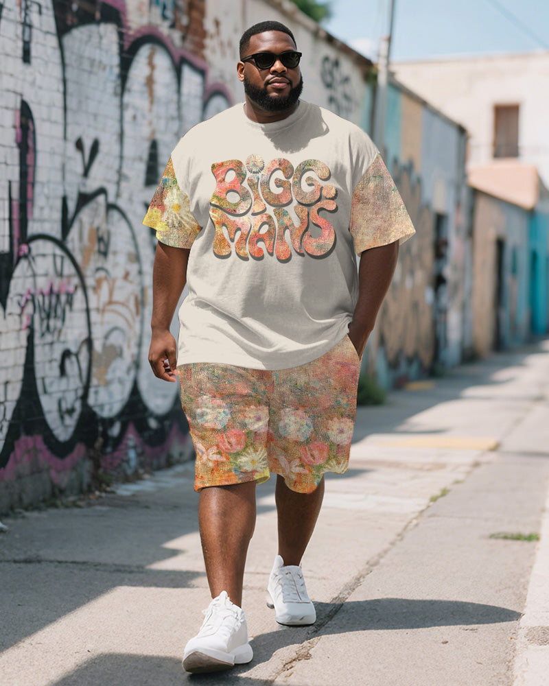 Big & Tall Graphic Graffiti Floral T-Shirt Shorts Set for big men view 1
