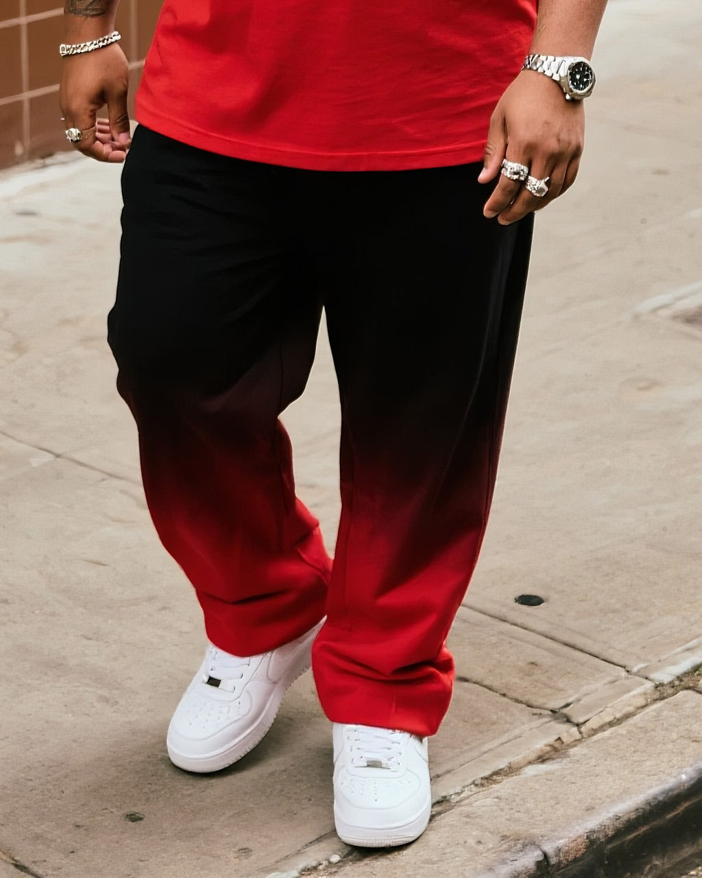 Big & Tall Black Red Gradient Vest Pants Set for big men view 3