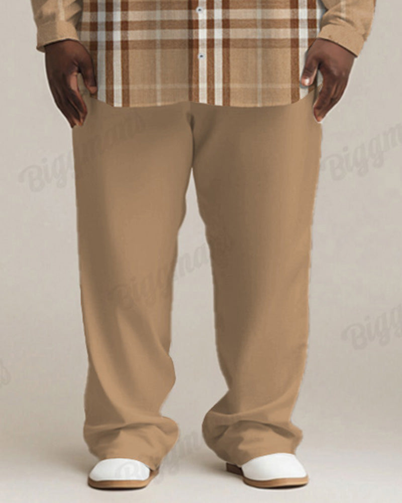 Big & Tall Khaki Plaid T-Shirt Pants Set for big men view 3