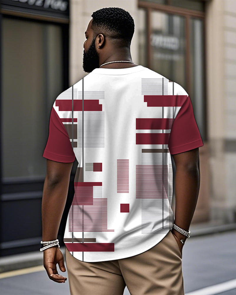 Big & Tall Red Geometric Graphic T-Shirt for big men view 2
