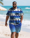 Big & Tall Blue Hawaiian Gradient T-Shirt Shorts Set for big men view 1