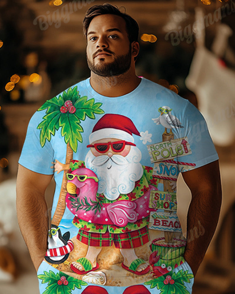 Big & Tall Hawaiian Graphic T-Shirt Shorts Set for big men view 2