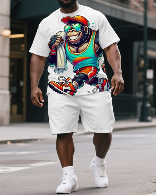 Big & Tall Graphic Streetwear T-Shirt Shorts Set for big men view 1