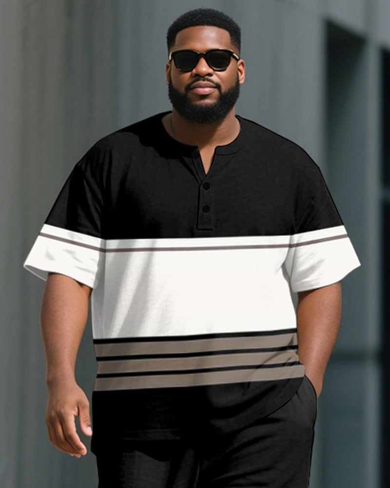 Big & Tall Black White Graphic T-Shirt Pants Set for big men view 2