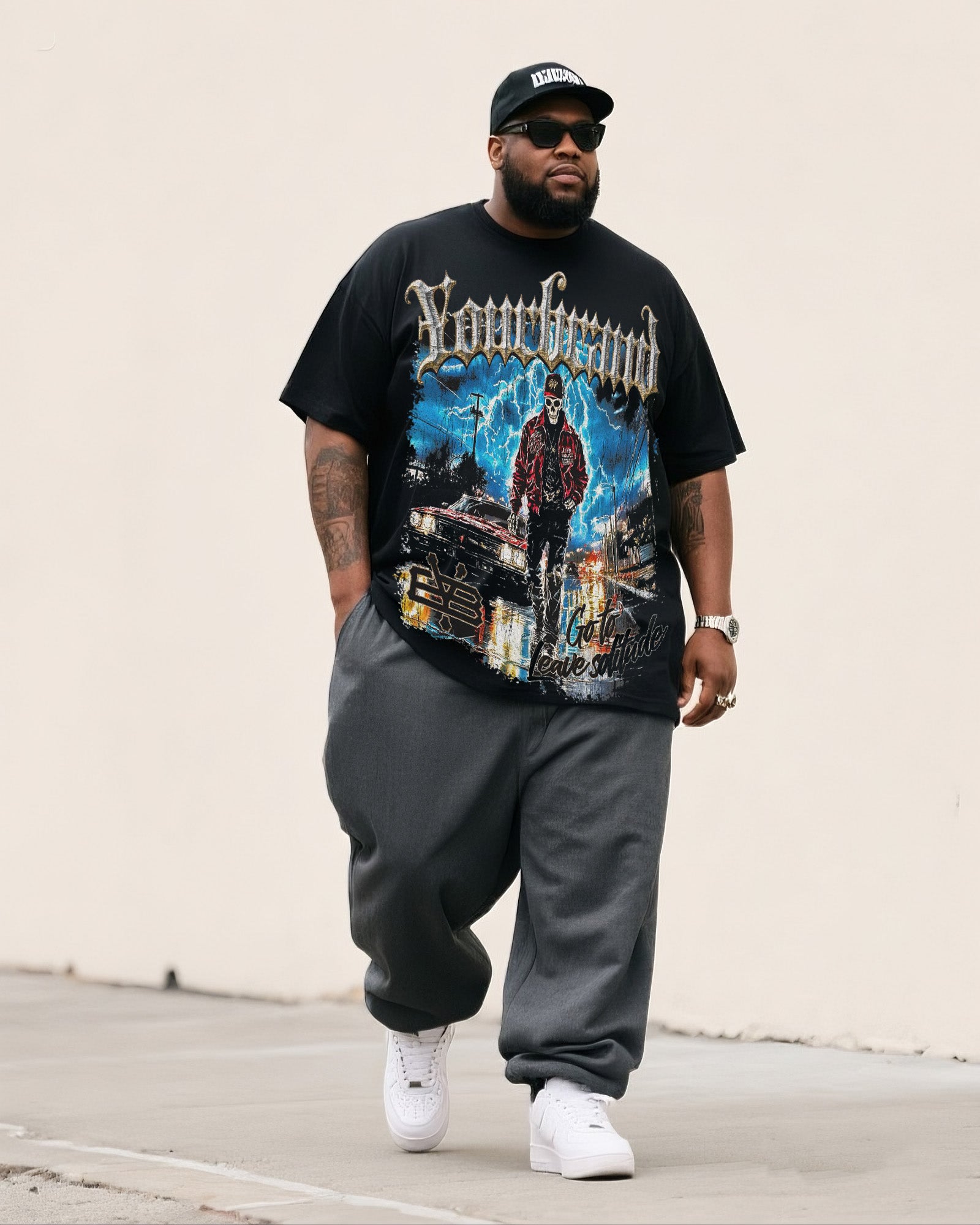 Big & Tall Streetwear Skull T-Shirt Pants Set for big men view 1