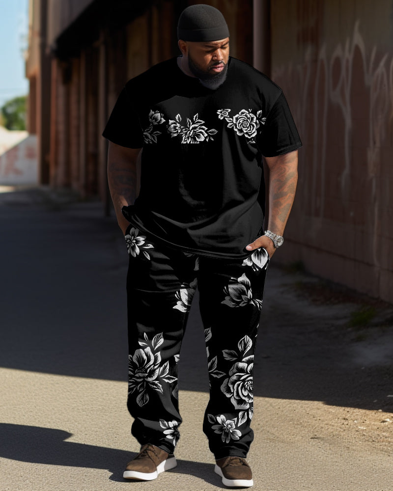 Big & Tall Graphic Floral T-Shirt Pants Set for big men view 1
