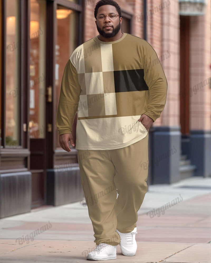 Big & Tall Khaki Colorblock T-Shirt Pants Set for big men view 1