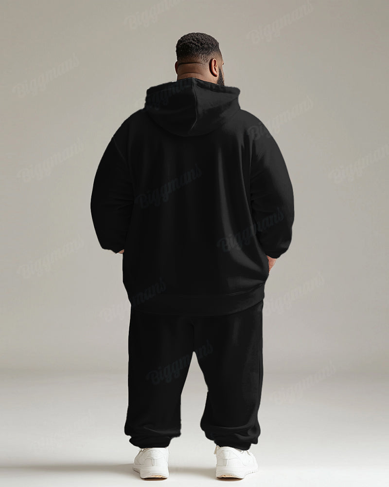 Big & Tall Plaid Patchwork Hoodie Sweatpants Set for big men view 3