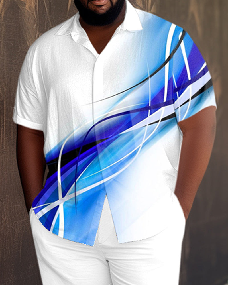 Big & Tall White Blue Gradient Shirt Pants Set for big men view 2