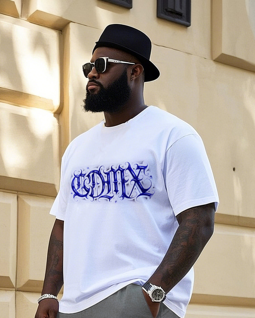 Big & Tall Graffiti Streetwear T-Shirt Shorts Set for big men view 2