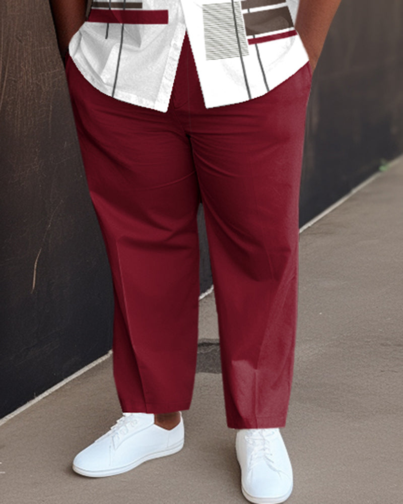 Big & Tall Red Gradient Geometric Shirt Pants Set for big men view 3