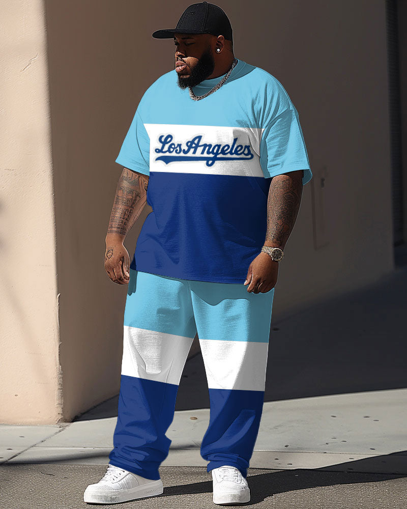 Big & Tall Colorblock Graphic T-Shirt Shorts Set for big men view 1