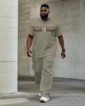 Big & Tall Khaki Geometric T-Shirt Pants Set for big men view 1