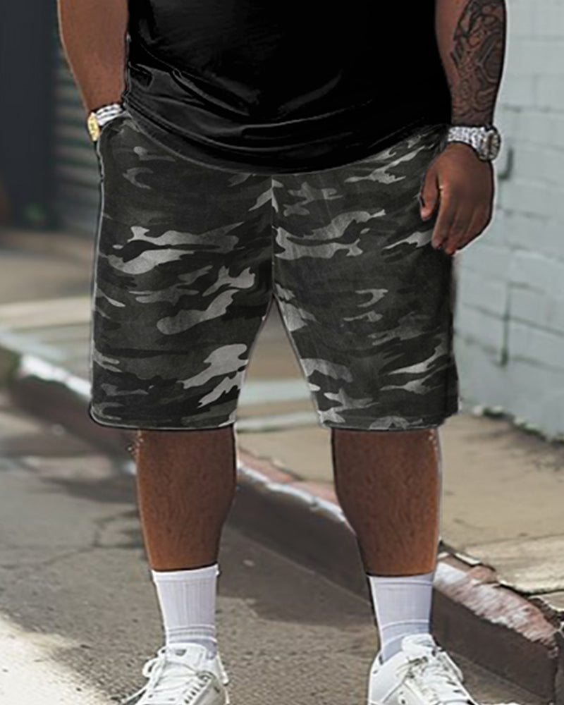Big & Tall Graphic Camouflage T-Shirt Shorts Set for big men view 3