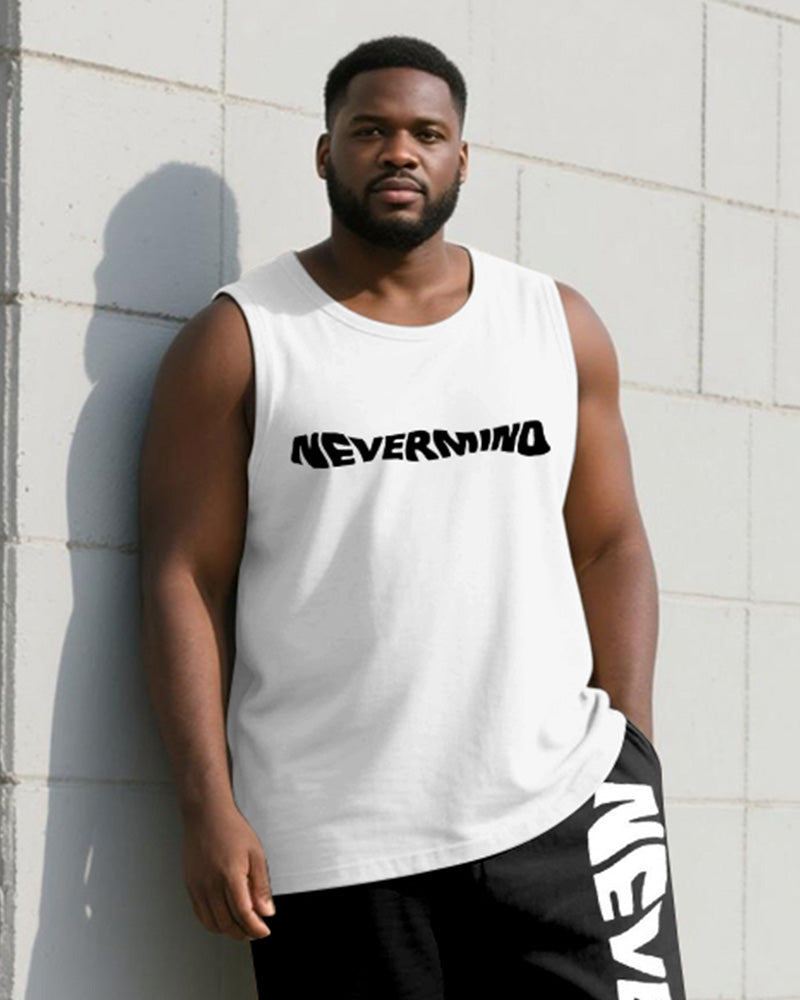 Big & Tall Black White Graphic Vest Pants Set for big men view 2