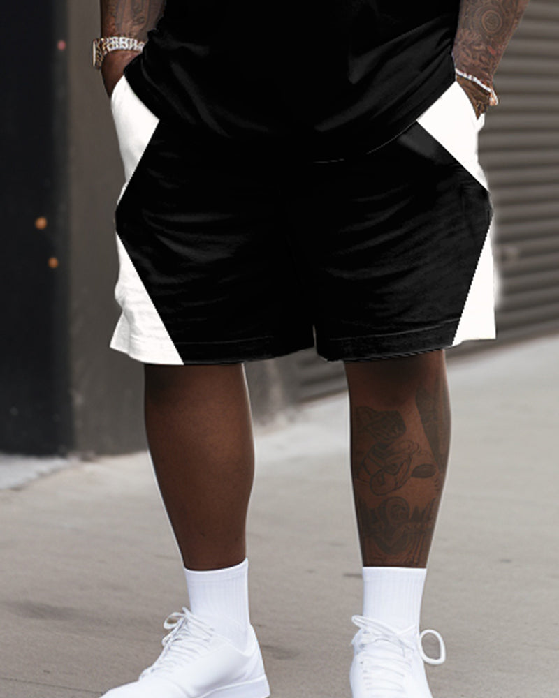 Big & Tall Geometric Patchwork T-Shirt Shorts Set for big men view 3