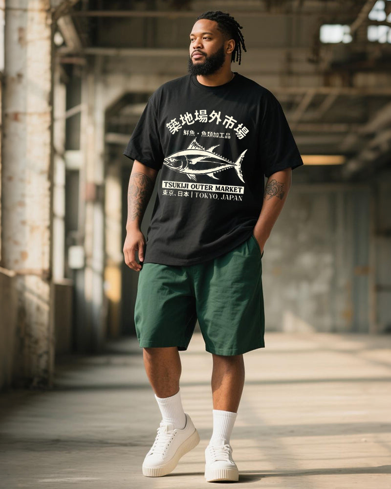 Big & Tall Graphic Streetwear T-Shirt Shorts Set for big men view 1