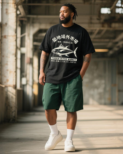 Big & Tall Graphic Streetwear T-Shirt Shorts Set for big men view 1