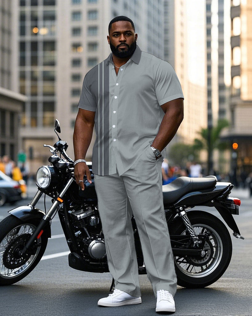 Big & Tall Gray Business Casual T-Shirt Pants Set for big men view 1