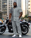 Big & Tall Gray Business Casual T-Shirt Pants Set for big men view 1