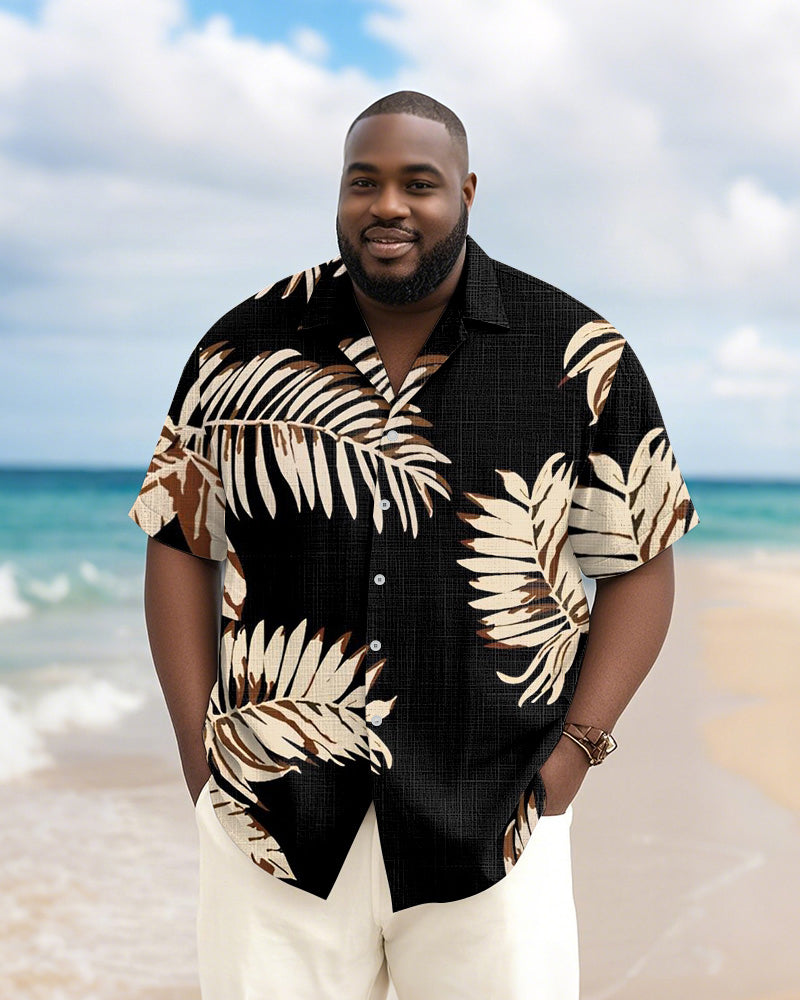 Big & Tall Black Hawaiian Graphic Short Sleeve Shirt for big men view 3