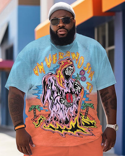 Big & Tall Skull T-Shirt Shorts Set for big men view 2