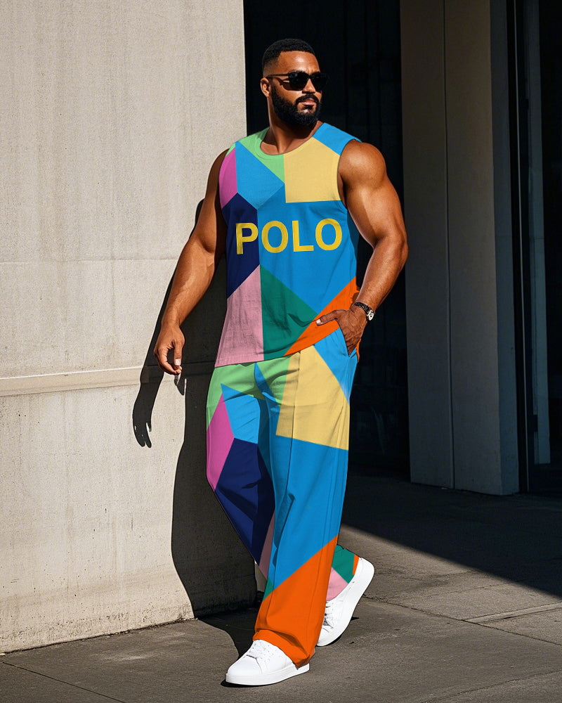Big & Tall Colorblock Graphic Vest Pants Set for big men view 1