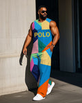 Big & Tall Colorblock Graphic Vest Pants Set for big men view 1