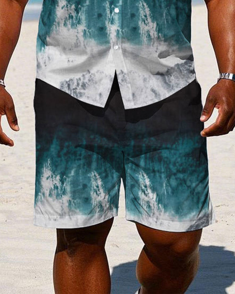 Big & Tall Black White Hawaiian T-Shirt Shorts Set for big men view 3