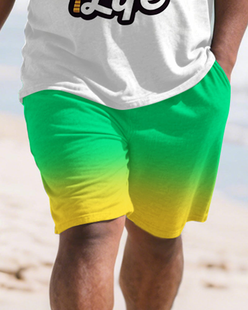 Big & Tall Hawaiian Graphic T-Shirt Shorts Set for big men view 3