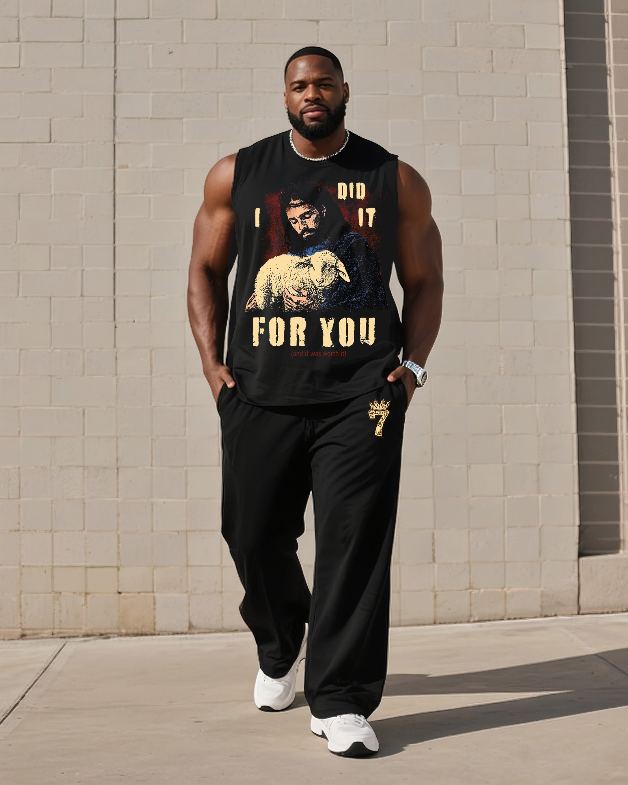 Big & Tall Graphic Streetwear Vest Pants Set for big men view 1