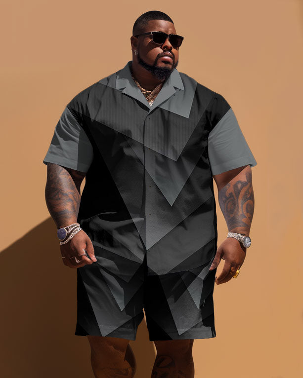 Big & Tall Geometric Graphic T-Shirt Shorts Set for big men view 1