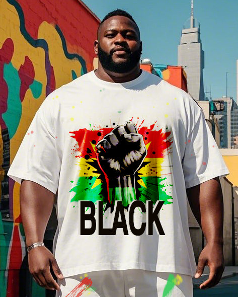 Big & Tall Black Juneteenth T-Shirt Shorts Set for big men view 2