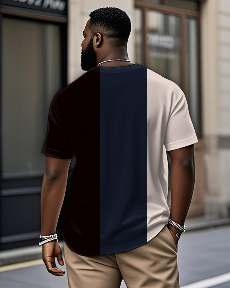 Big & Tall Black Blue Striped T-Shirt for big men view 2