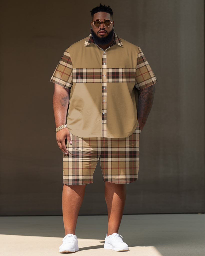 Big & Tall Plaid T-Shirt Shorts Set for big men view 1