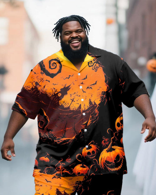 Big & Tall Orange Graphic Graffiti T-Shirt Pants Set for big men view 2