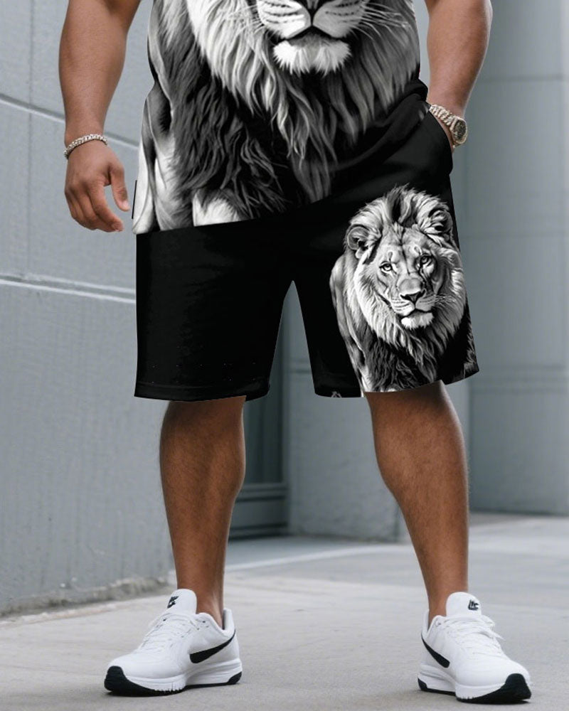 Big & Tall Black White Graphic T-Shirt Shorts Set for big men view 3