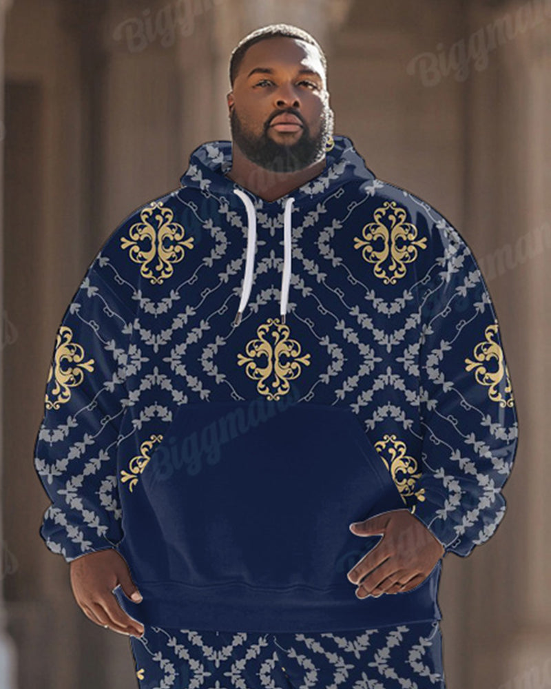 Big & Tall Blue Geometric Hoodie Sweatpants Set for big men view 2