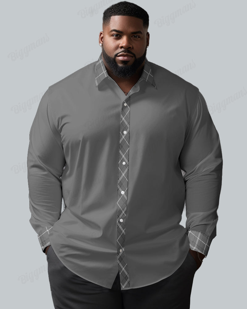 Big & Tall Geometric Patchwork Long Sleeve Shirt for big men view 4