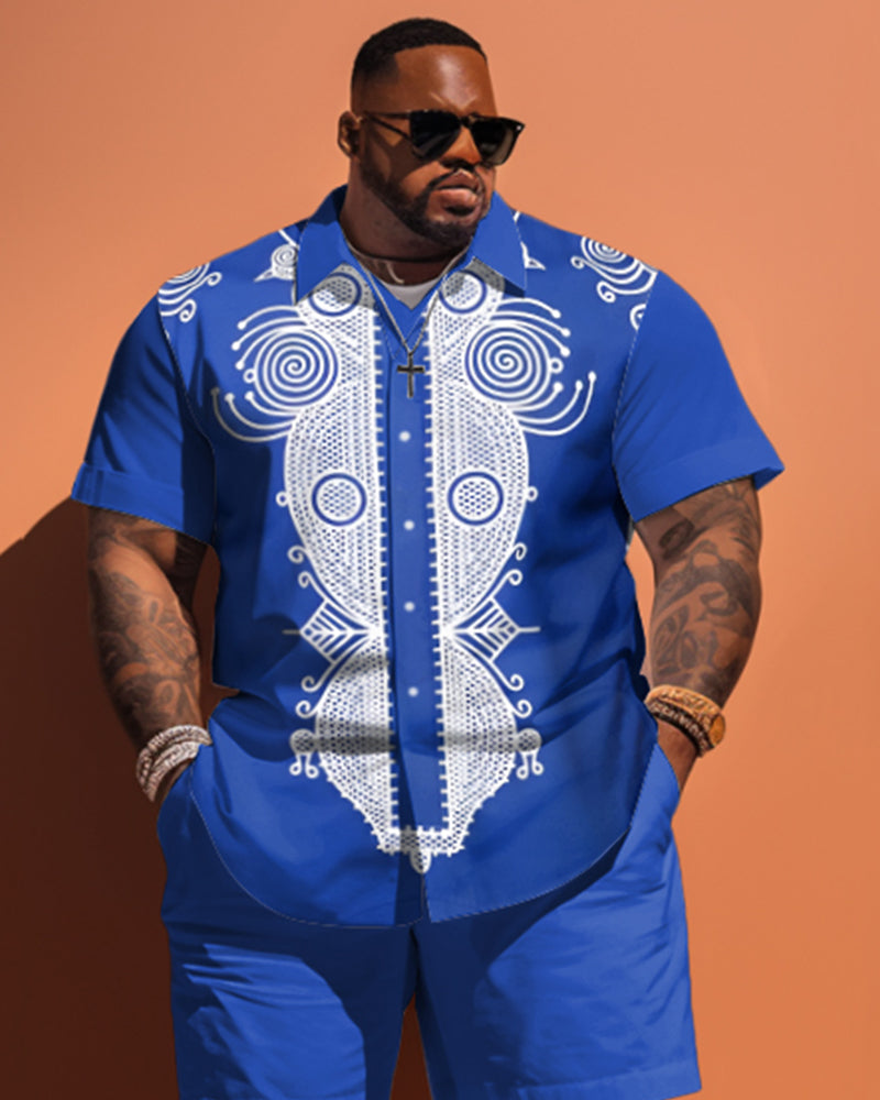 Big & Tall Business Casual Vintage T-Shirt Shorts Set for big men view 2