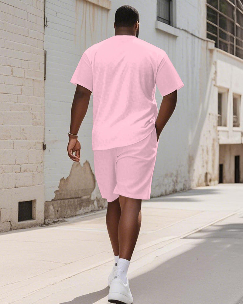 Big & Tall Pink Graffiti Athletic T-Shirt Shorts Set for big men view 4