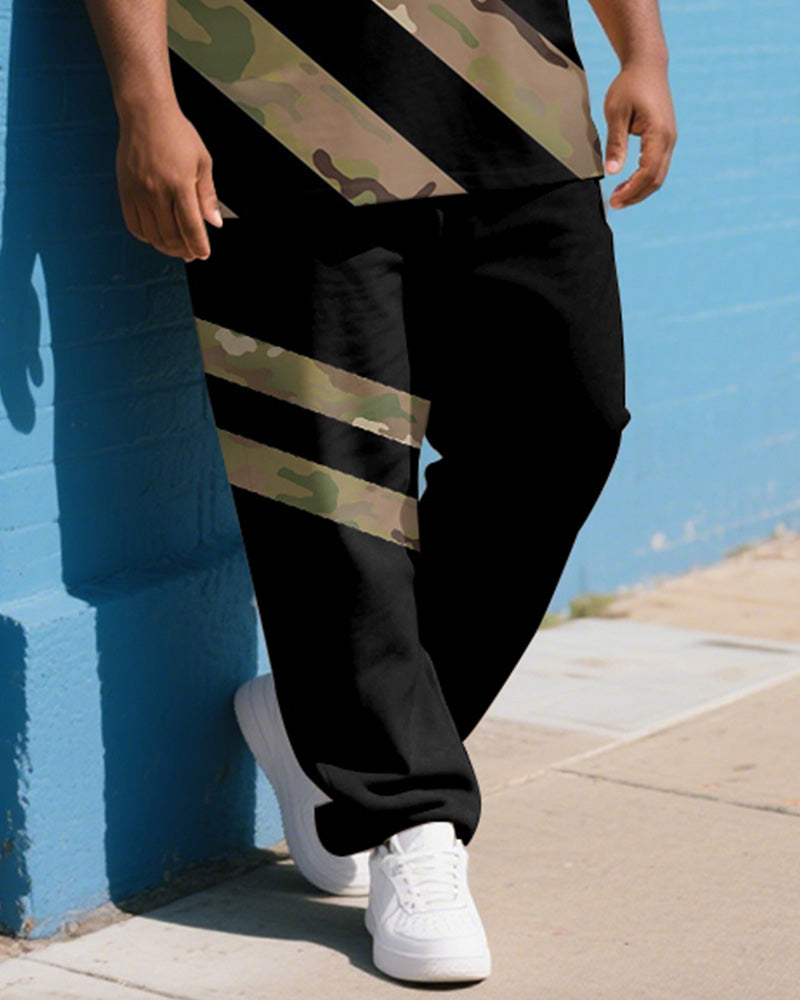 Big & Tall Colorblock Striped T-Shirt Pants Set for big men view 3