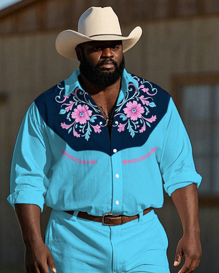 Big & Tall Western Floral T-Shirt Pants Set for big men view 2